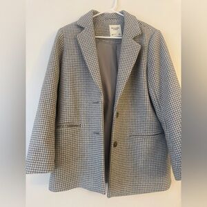Abercrombie & Fitch Wool-Blend Blazer Coat In Light Grey Houndstooth